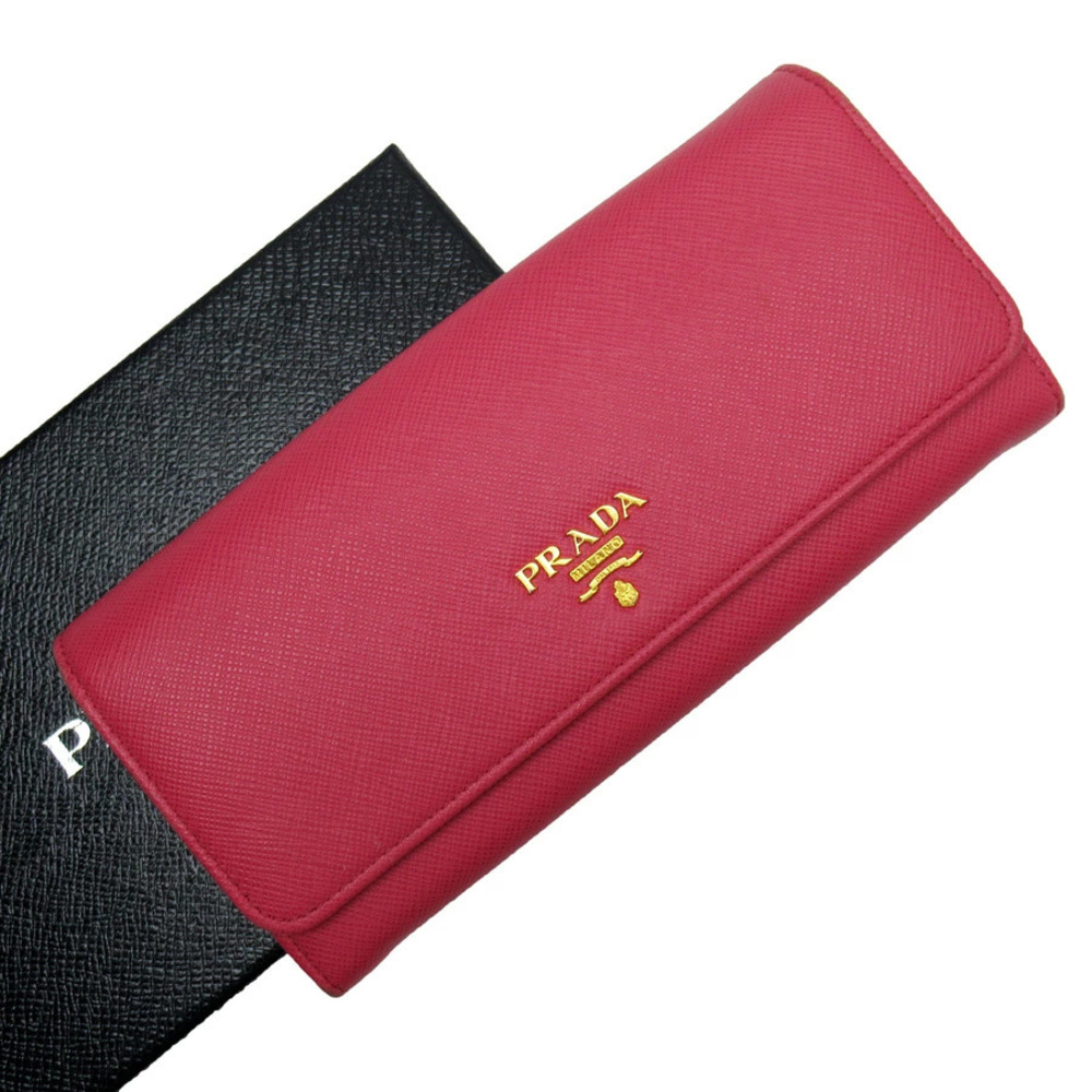 Prada Bi fold Long Wallet Pink Gold Saffiano Leather